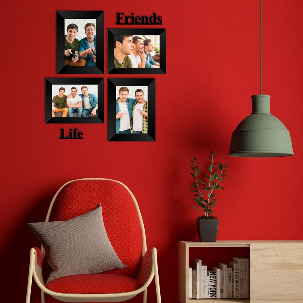 Memory Wall Collage Photo Frame - Set of 4 Photo Frames for 2 Photos of 5"x7", 2 Photos of 4"x6", 1 Piece of FRIENDS, 1 Piece of LIFE Kafalo