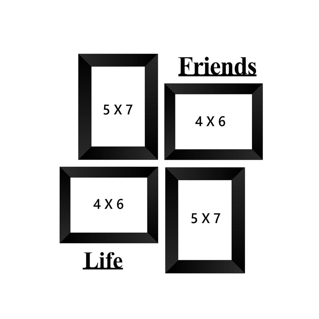 Memory Wall Collage Photo Frame - Set of 4 Photo Frames for 2 Photos of 5"x7", 2 Photos of 4"x6", 1 Piece of FRIENDS, 1 Piece of LIFE Kafalo