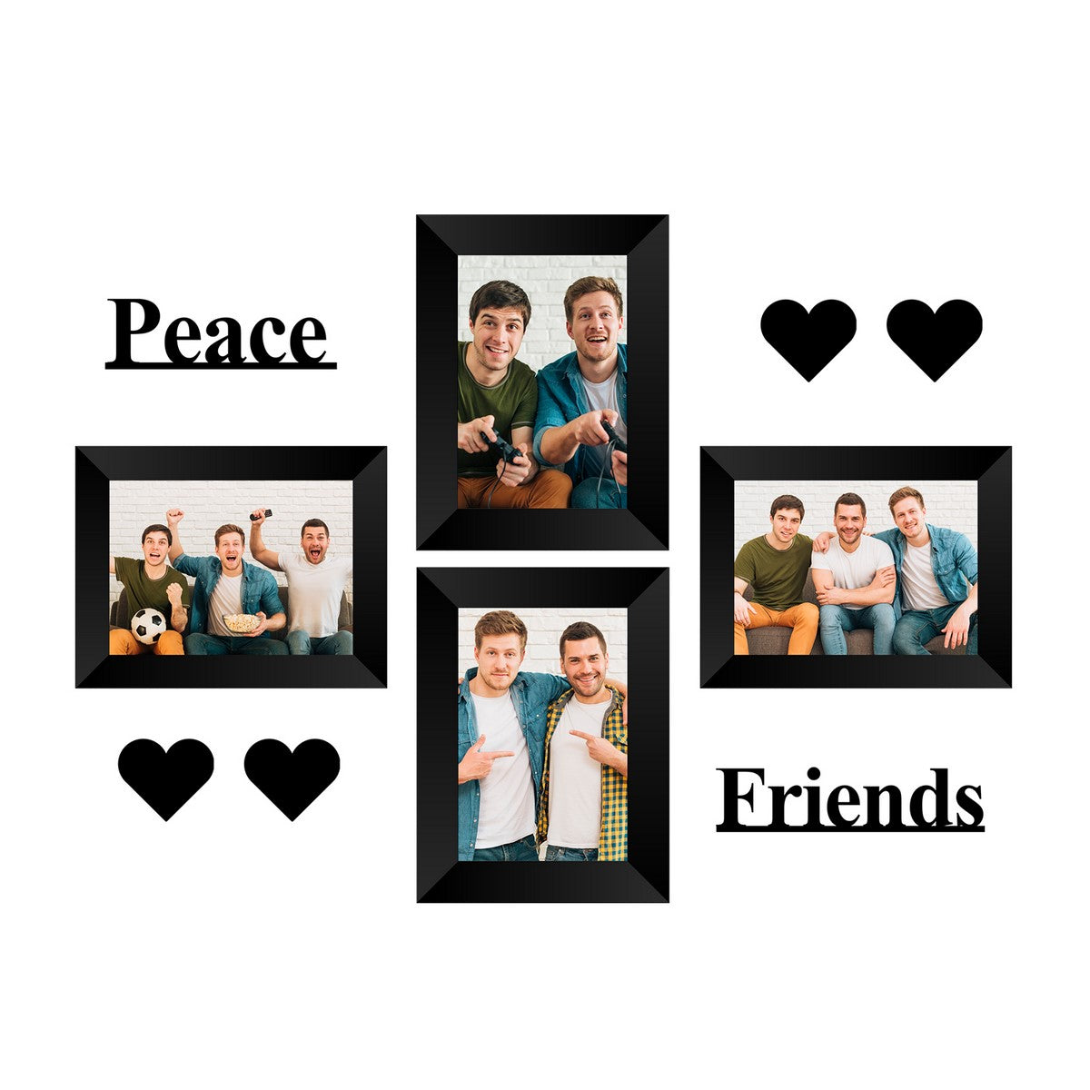 Memory Wall Collage Photo Frame - Set of 4 Photo Frames for 4 Photos of 5"x7", 1 Piece of PEACE, 1 Piece of FRIENDS, 4 Pieces of HEARTS Kafalo