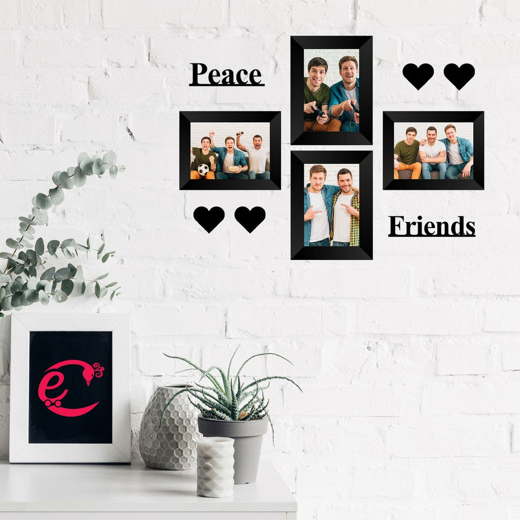 Memory Wall Collage Photo Frame - Set of 4 Photo Frames for 4 Photos of 5"x7", 1 Piece of PEACE, 1 Piece of FRIENDS, 4 Pieces of HEARTS Kafalo
