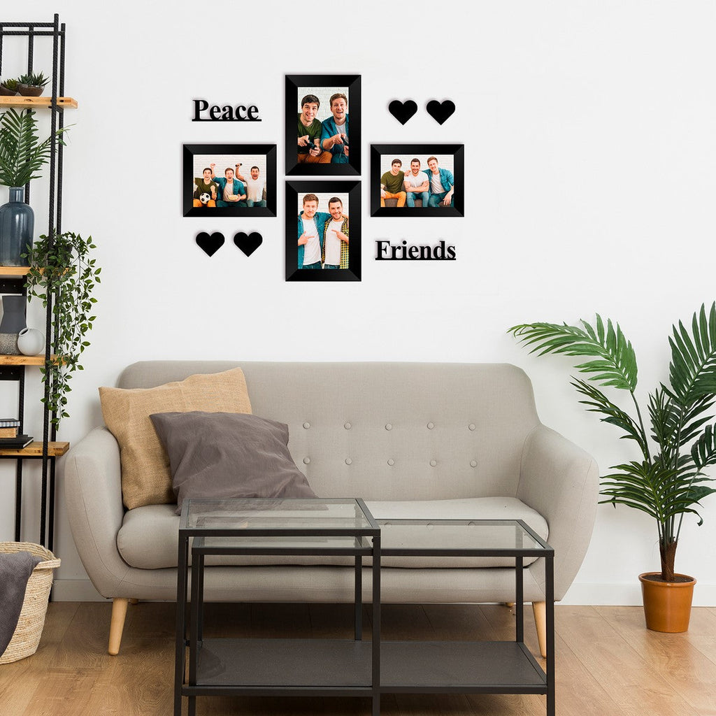 Memory Wall Collage Photo Frame - Set of 4 Photo Frames for 4 Photos of 5"x7", 1 Piece of PEACE, 1 Piece of FRIENDS, 4 Pieces of HEARTS Kafalo