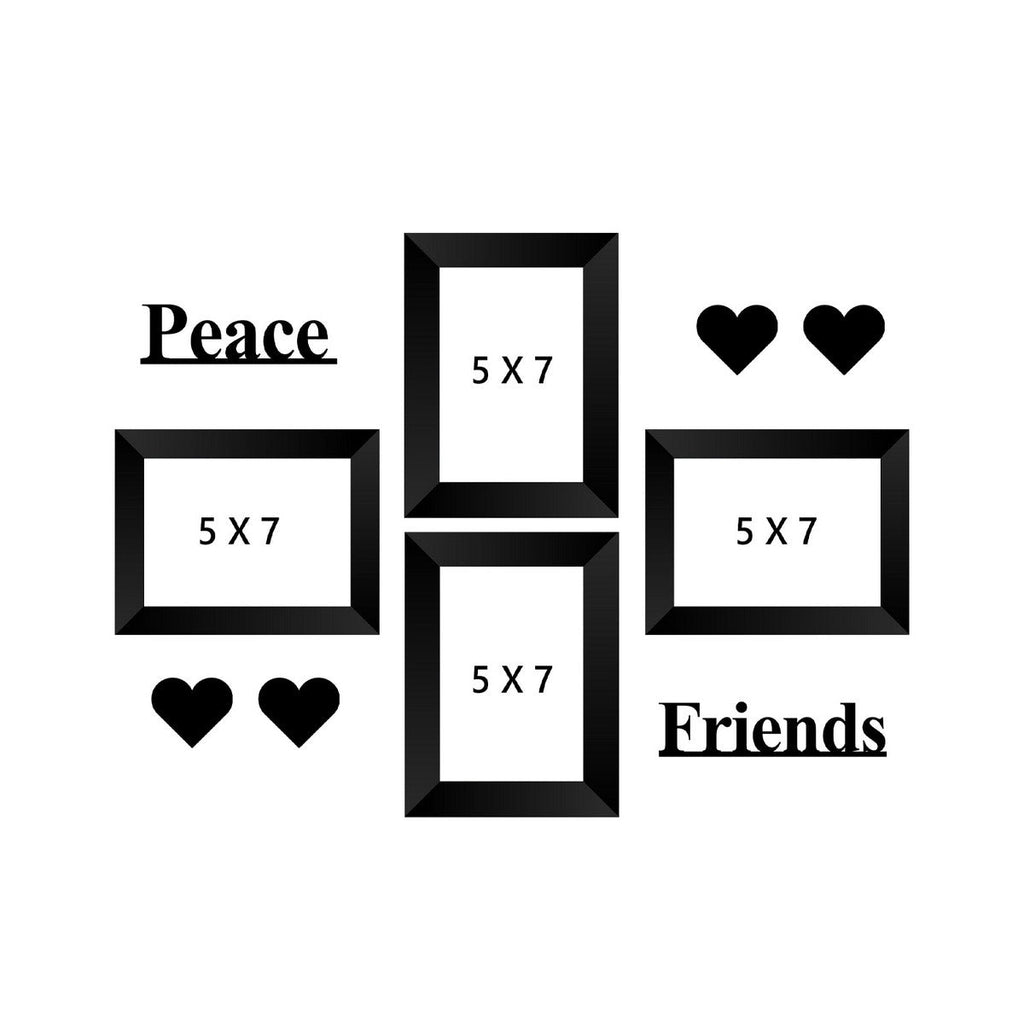 Memory Wall Collage Photo Frame - Set of 4 Photo Frames for 4 Photos of 5"x7", 1 Piece of PEACE, 1 Piece of FRIENDS, 4 Pieces of HEARTS Kafalo