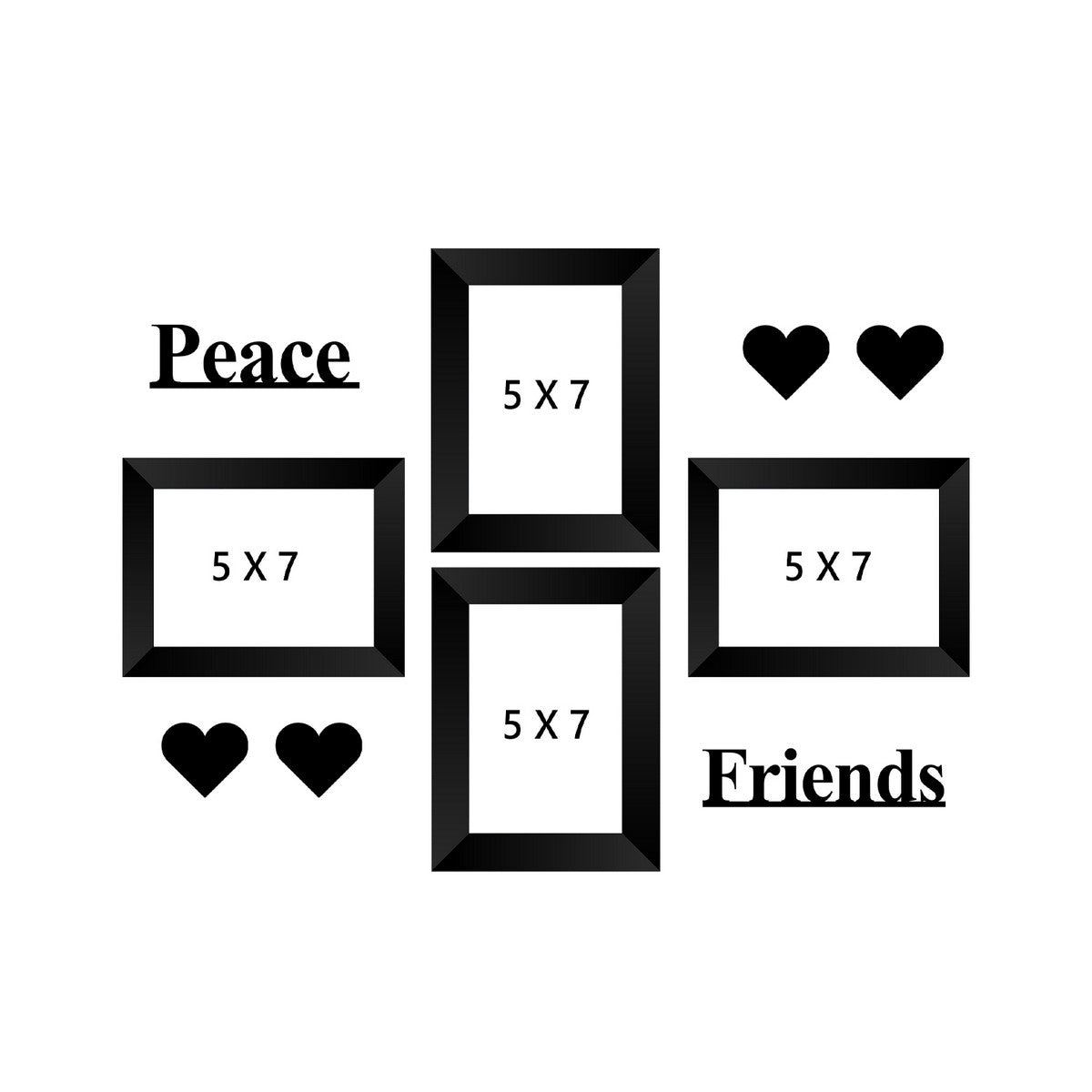 Memory Wall Collage Photo Frame - Set of 4 Photo Frames for 4 Photos of 5"x7", 1 Piece of PEACE, 1 Piece of FRIENDS, 4 Pieces of HEARTS Kafalo