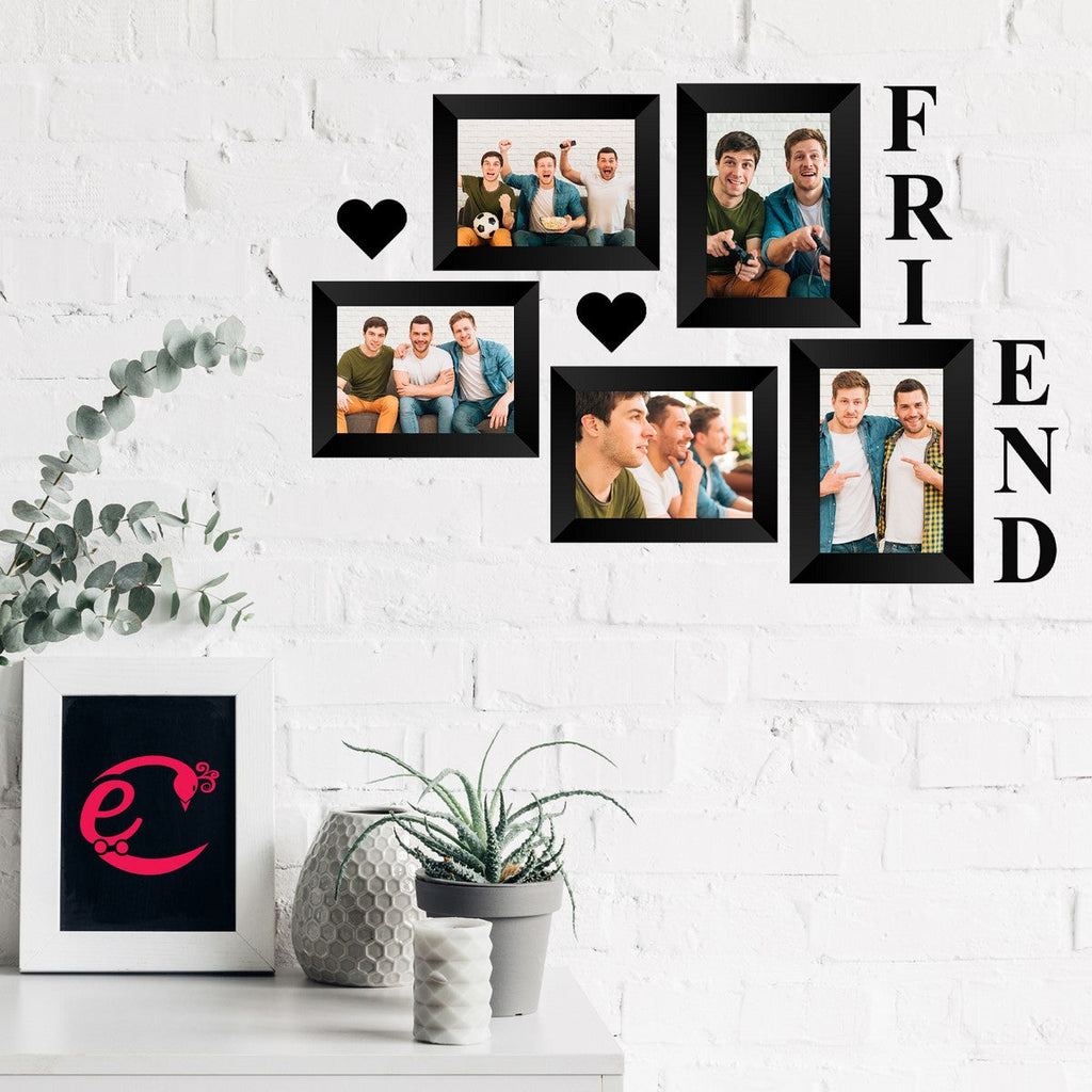 Memory Wall Collage Photo Frame - Set of 5 Photo Frames for 3 Photos of 4"x6", 2 Photos of 5"x7", 1 Piece of FRIENDS, 2 Pieces of HEARTS Kafalo