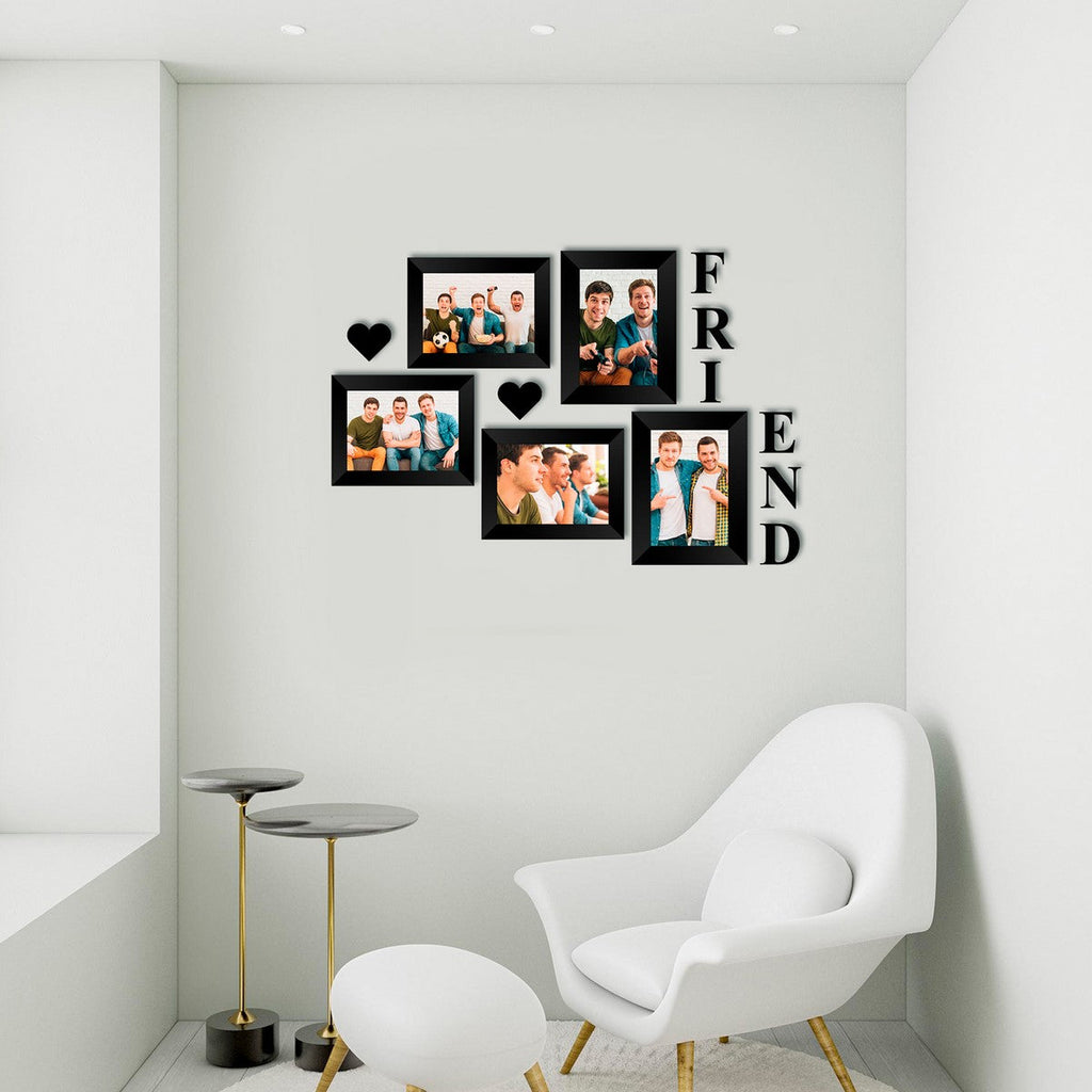 Memory Wall Collage Photo Frame - Set of 5 Photo Frames for 3 Photos of 4"x6", 2 Photos of 5"x7", 1 Piece of FRIENDS, 2 Pieces of HEARTS Kafalo