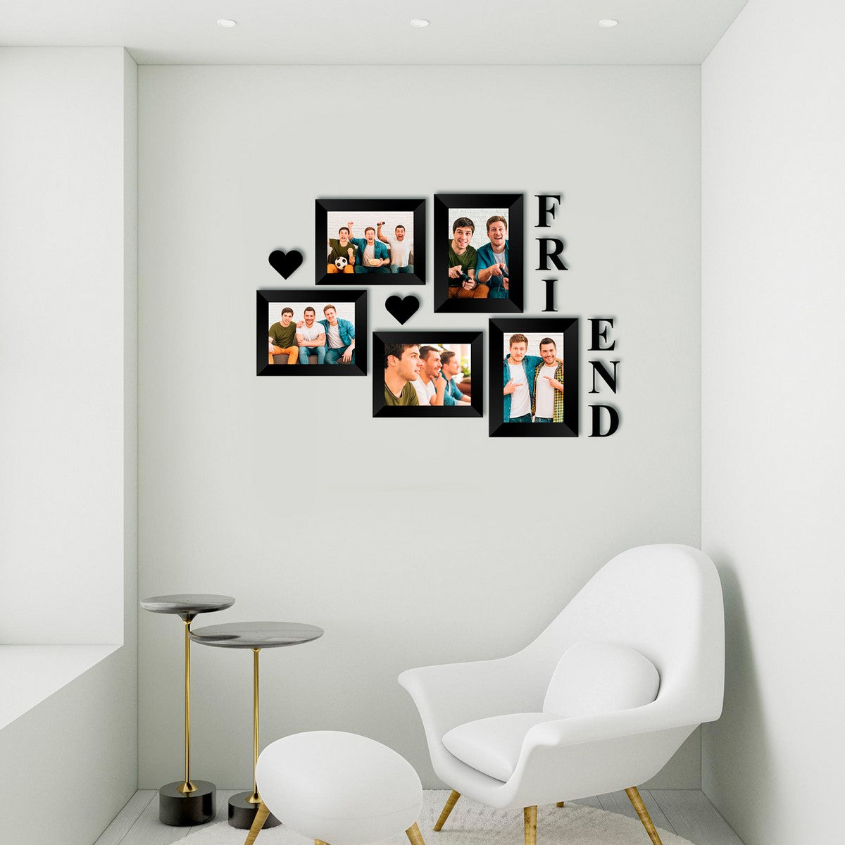 Memory Wall Collage Photo Frame - Set of 5 Photo Frames for 3 Photos of 4"x6", 2 Photos of 5"x7", 1 Piece of FRIENDS, 2 Pieces of HEARTS Kafalo