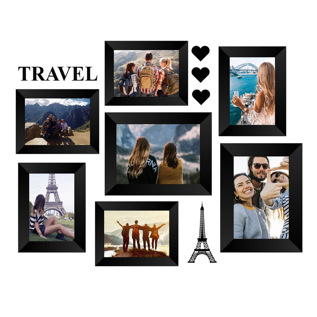 Memory Wall Collage Photo Frame - Set of 7 Photo Frames for 5 Photos of 4"x6", 2 Photos of 5"x7", 1 Piece of TRAVEL, 1 Piece of EIFFEL TOWER, 3 Pieces of HEARTS Kafalo