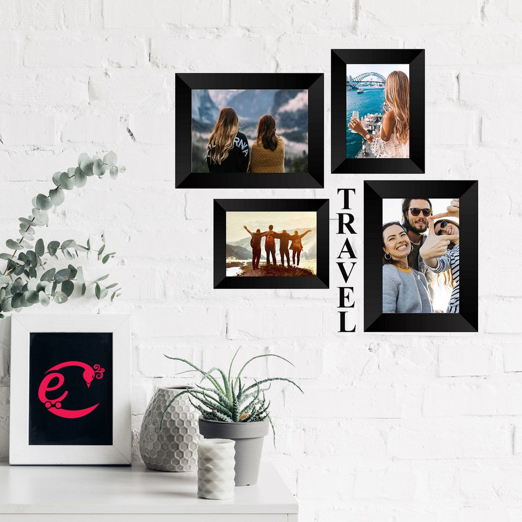Memory Wall Collage Photo Frame - Set of 4 Photo Frames for 2 Photos of 4"x6", 2 Photos of 5"x7", 1 Piece of TRAVEL Kafalo