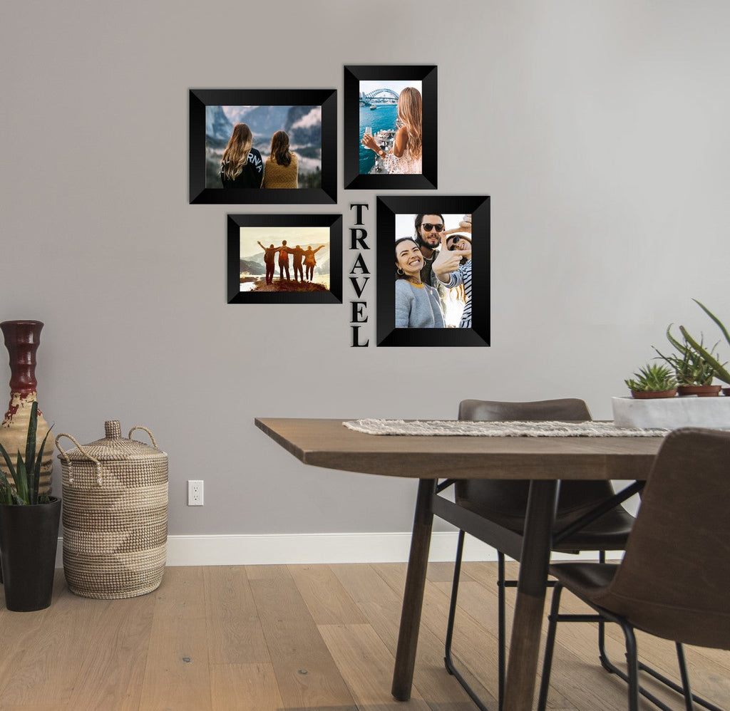 Memory Wall Collage Photo Frame - Set of 4 Photo Frames for 2 Photos of 4"x6", 2 Photos of 5"x7", 1 Piece of TRAVEL Kafalo