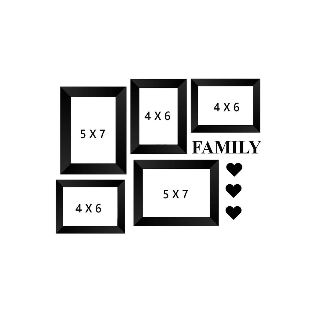 Memory Wall Collage Photo Frame - Set of 5 Photo Frames for 3 Photos of 4"x6", 2 Photos of 5"x7", 1 Piece of FAMILY, 3 Pieces of HEARTS Kafalo