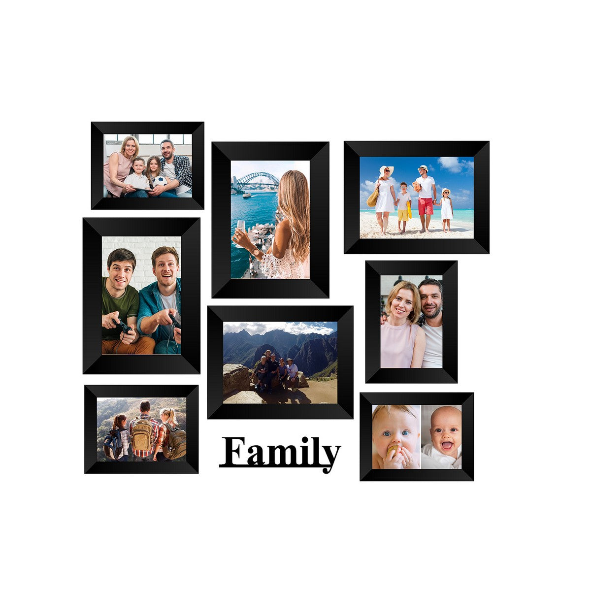 Memory Wall Collage Photo Frame - Set of 8 Photo Frames for 4 Photos of 4"x6", 4 Photos of 5"x7", 1 Piece of FAMILY Kafalo