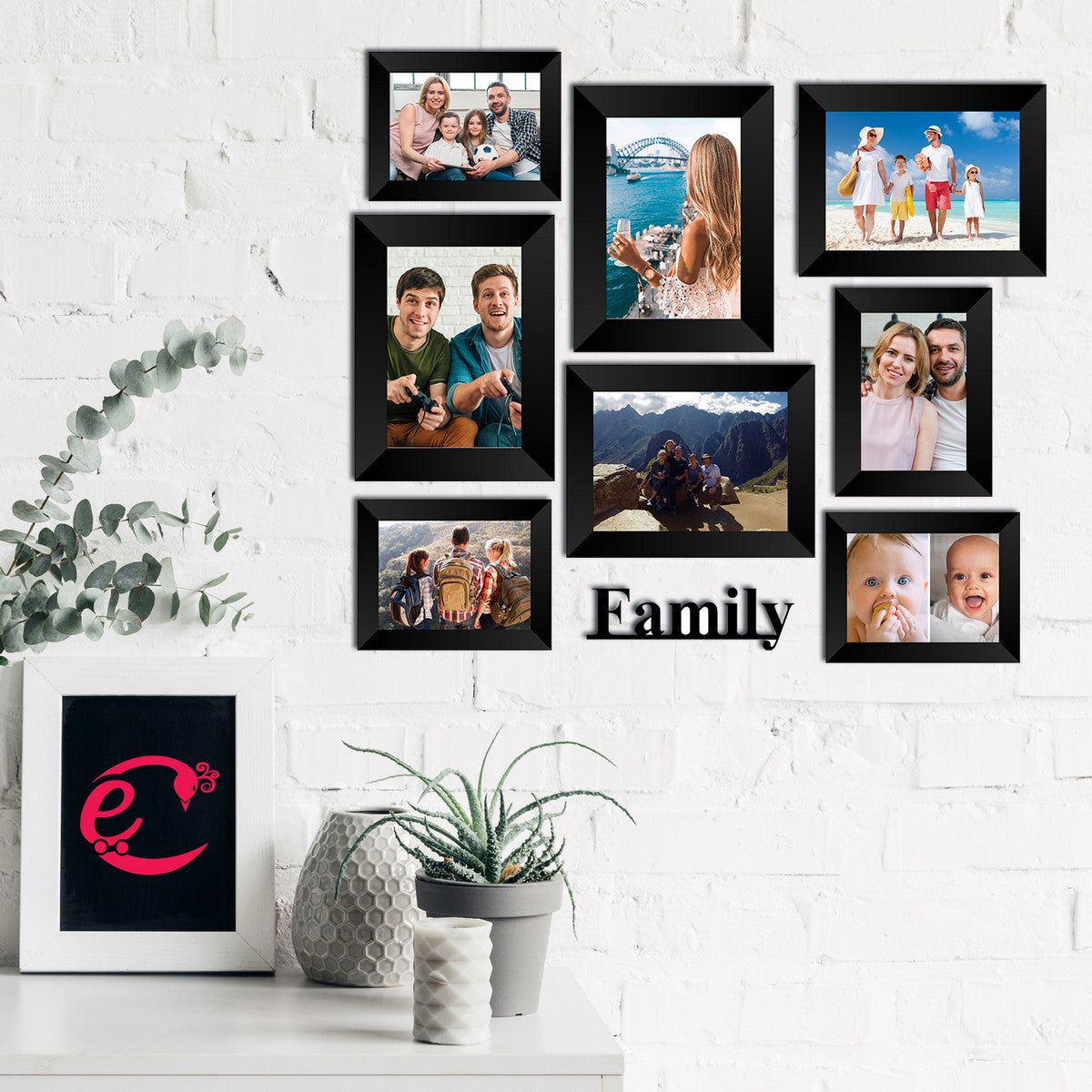 Memory Wall Collage Photo Frame - Set of 8 Photo Frames for 4 Photos of 4"x6", 4 Photos of 5"x7", 1 Piece of FAMILY Kafalo