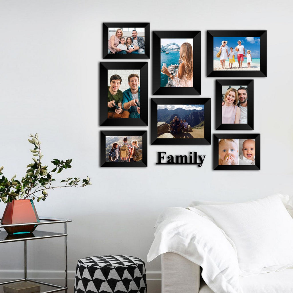 Memory Wall Collage Photo Frame - Set of 8 Photo Frames for 4 Photos of 4"x6", 4 Photos of 5"x7", 1 Piece of FAMILY Kafalo
