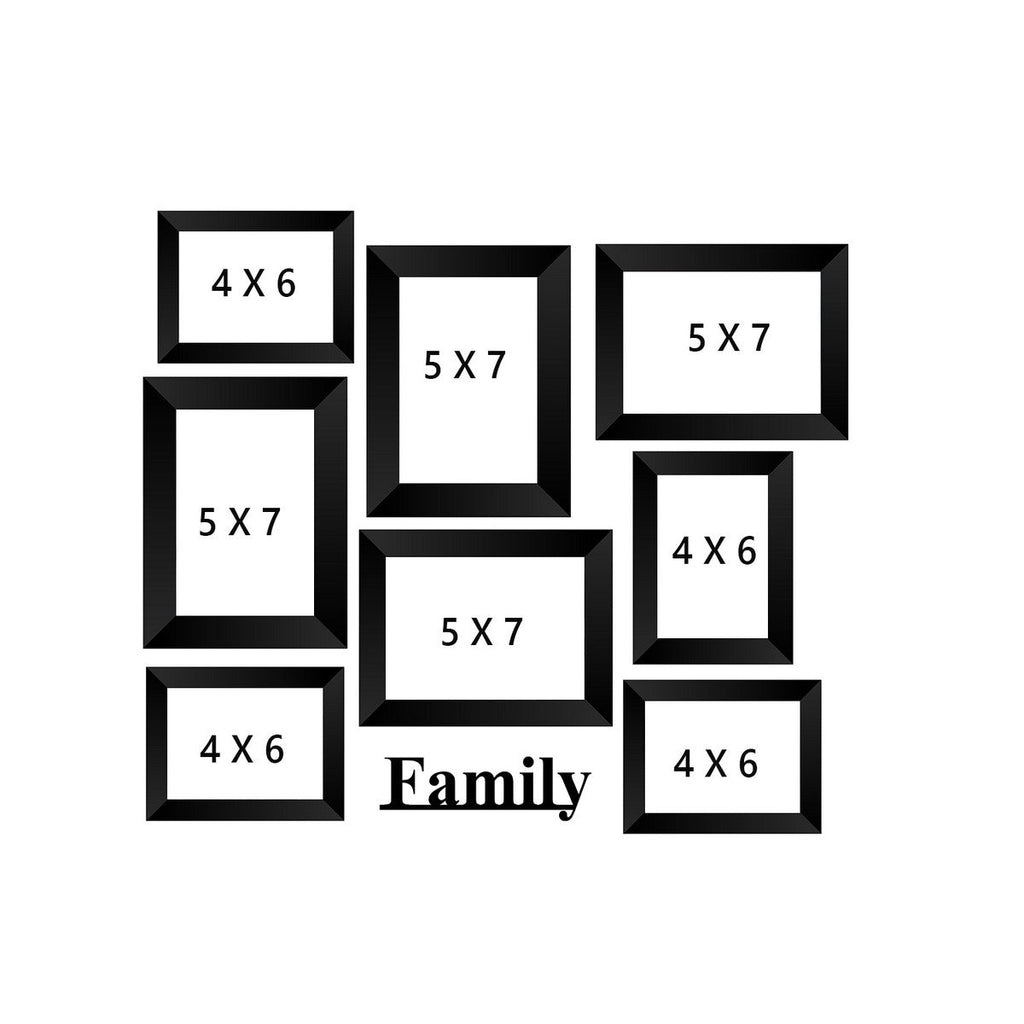 Memory Wall Collage Photo Frame - Set of 8 Photo Frames for 4 Photos of 4"x6", 4 Photos of 5"x7", 1 Piece of FAMILY Kafalo