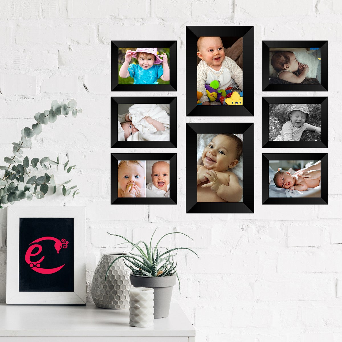 Memory Wall Collage Photo Frame - Set of 8 Photo Frames for 6 Photos of 4"x6", 2 Photos of 5"x7" Kafalo