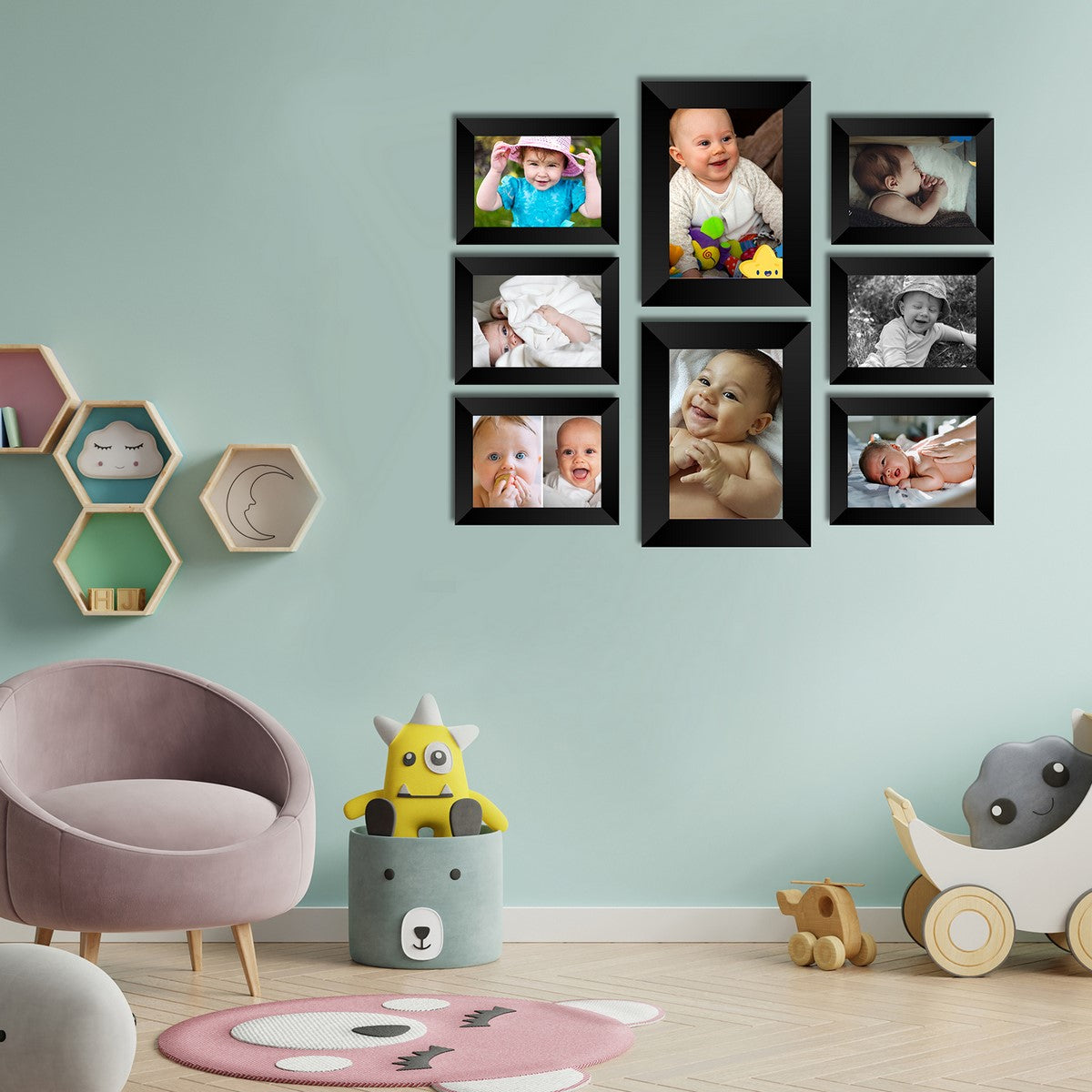 Memory Wall Collage Photo Frame - Set of 8 Photo Frames for 6 Photos of 4"x6", 2 Photos of 5"x7" Kafalo