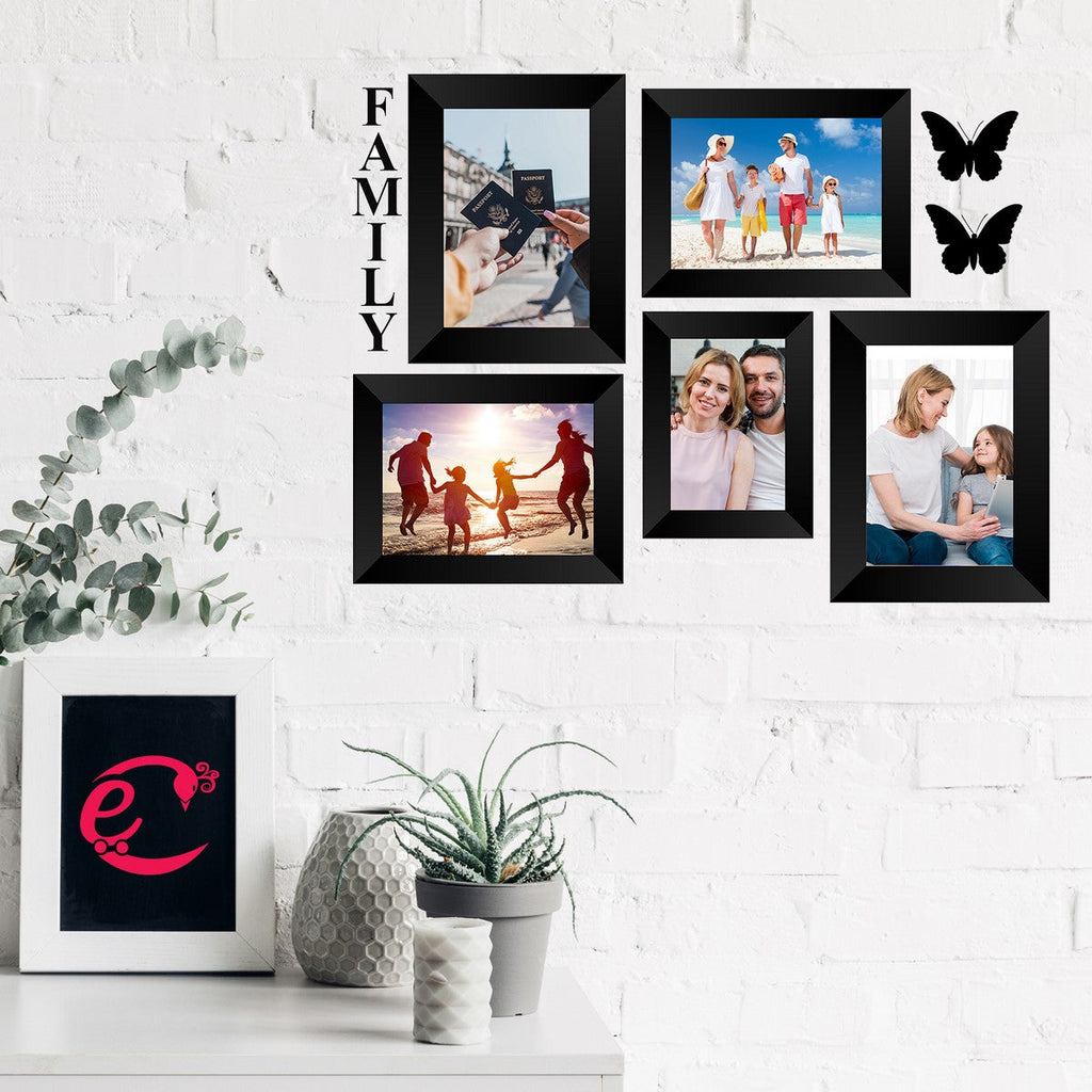 Memory Wall Collage Photo Frame - Set of 5 Photo Frames for 1 Photos of 4"x6", 4 Photos of 5"x7", 1 Piece of FAMILY, 2 Pieces of BUTTERFLIES Kafalo
