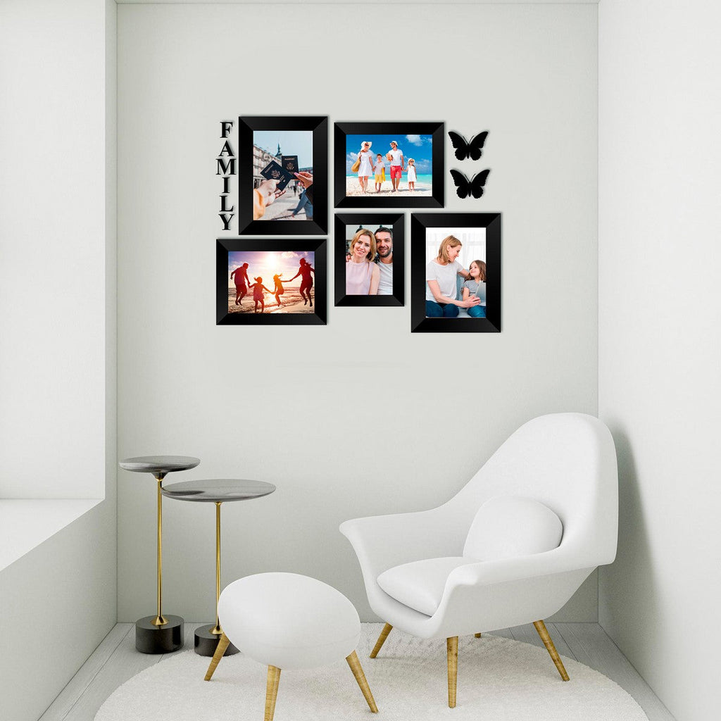 Memory Wall Collage Photo Frame - Set of 5 Photo Frames for 1 Photos of 4"x6", 4 Photos of 5"x7", 1 Piece of FAMILY, 2 Pieces of BUTTERFLIES Kafalo