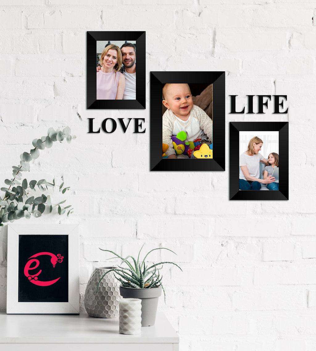 Memory Wall Collage Photo Frame - Set of 3 Photo Frames for 2 Photos of 4"x6", 1 Photos of 5"x7", 1 Piece of LOVE, 1 Piece of LIFE Kafalo