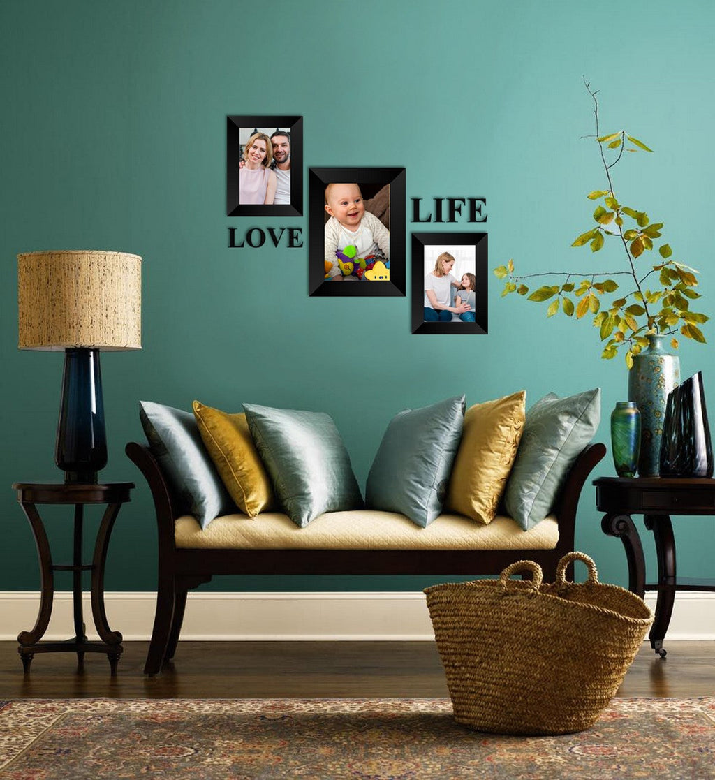 Memory Wall Collage Photo Frame - Set of 3 Photo Frames for 2 Photos of 4"x6", 1 Photos of 5"x7", 1 Piece of LOVE, 1 Piece of LIFE Kafalo