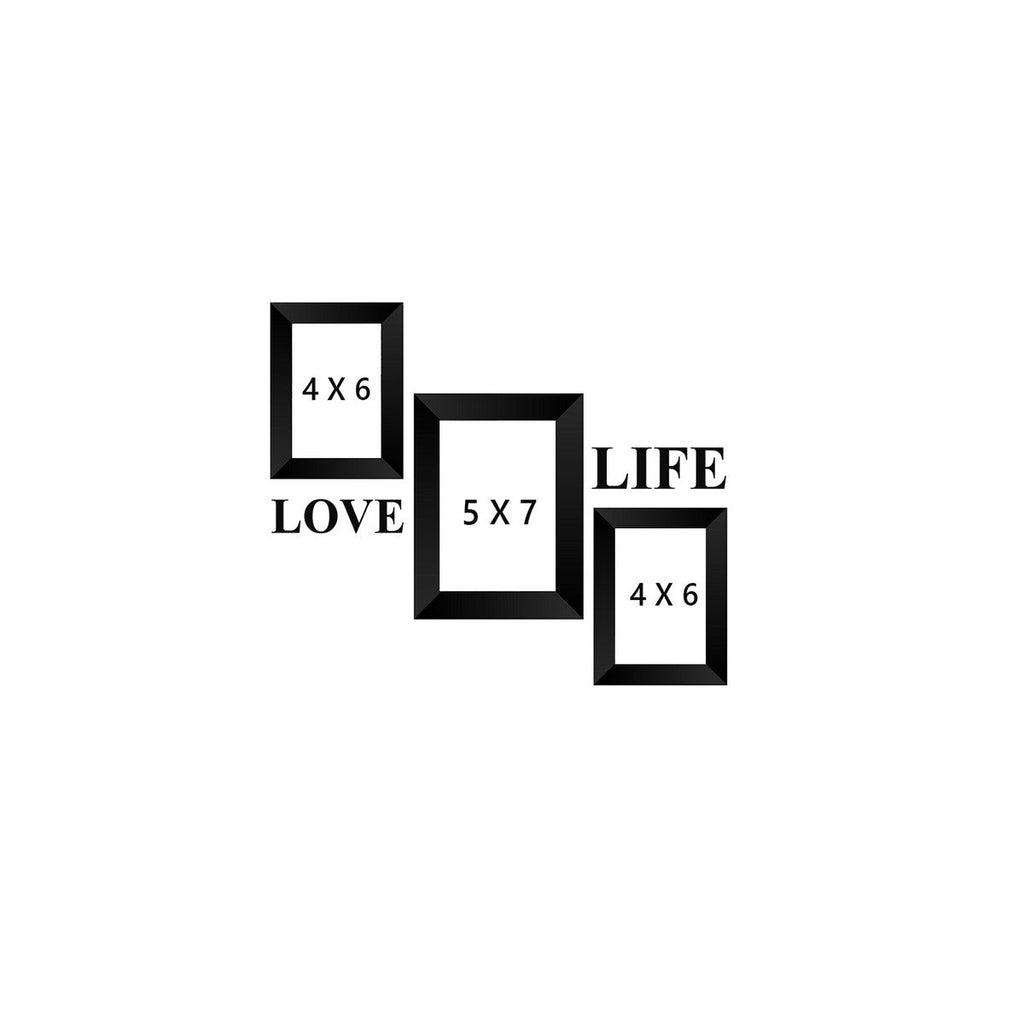 Memory Wall Collage Photo Frame - Set of 3 Photo Frames for 2 Photos of 4"x6", 1 Photos of 5"x7", 1 Piece of LOVE, 1 Piece of LIFE Kafalo