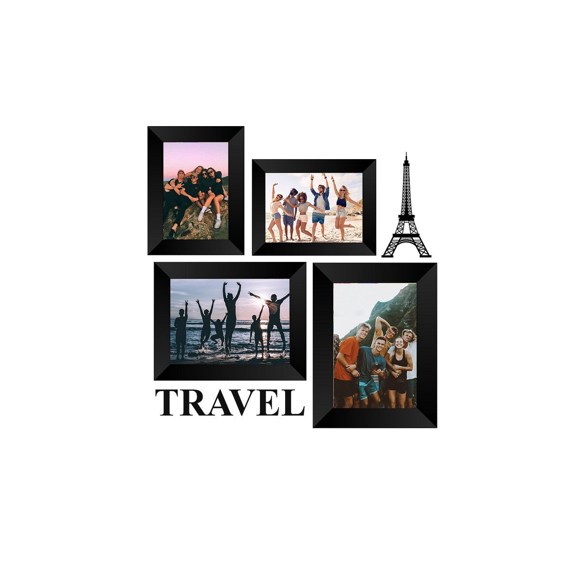 Memory Wall Collage Photo Frame - Set of 4 Photo Frames for 2 Photos of 4"x6", 2 Photos of 5"x7", 1 Piece of TRAVEL, 1 Piece of EIFFEL TOWER Kafalo
