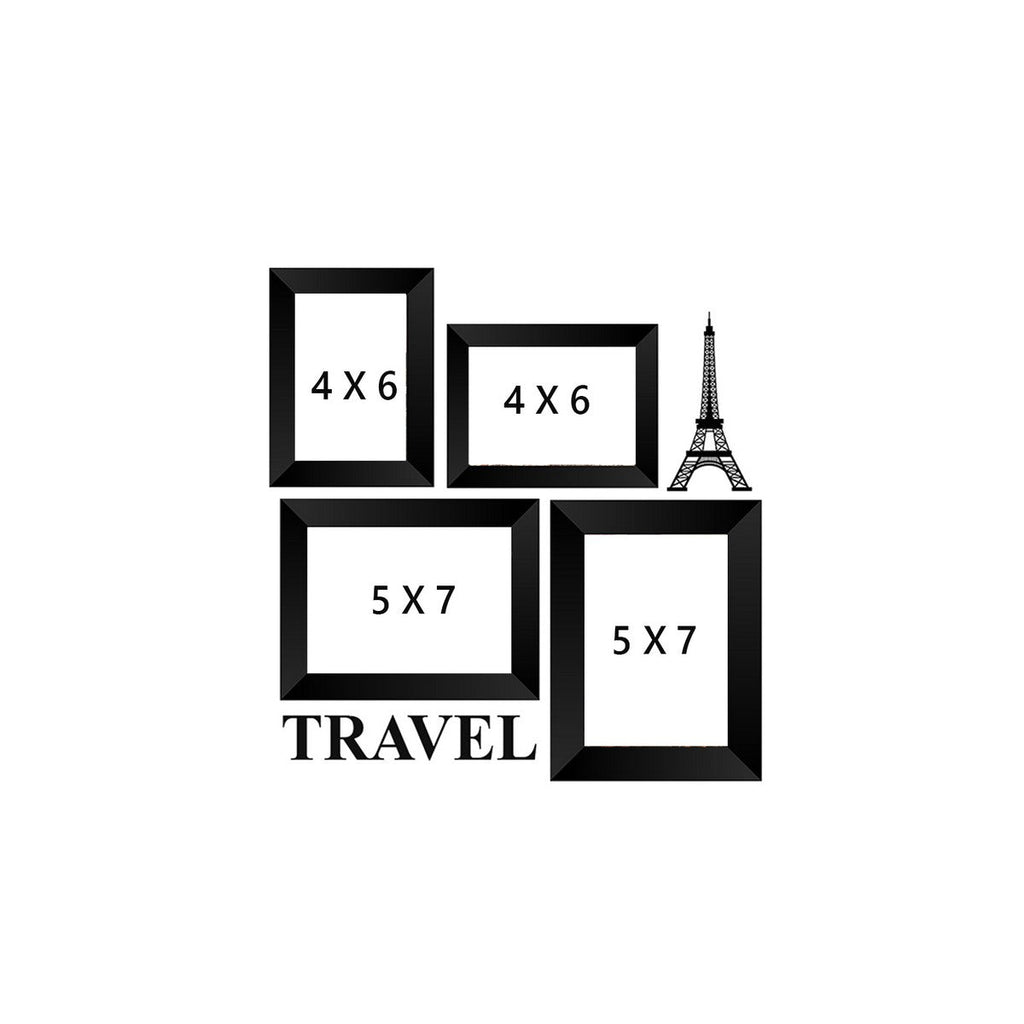 Memory Wall Collage Photo Frame - Set of 4 Photo Frames for 2 Photos of 4"x6", 2 Photos of 5"x7", 1 Piece of TRAVEL, 1 Piece of EIFFEL TOWER Kafalo
