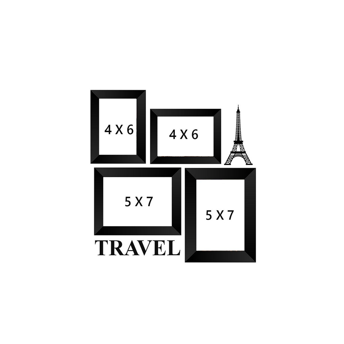 Memory Wall Collage Photo Frame - Set of 4 Photo Frames for 2 Photos of 4"x6", 2 Photos of 5"x7", 1 Piece of TRAVEL, 1 Piece of EIFFEL TOWER Kafalo