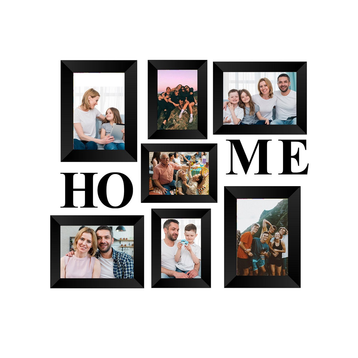 Memory Wall Collage Photo Frame - Set of 7 Photo Frames for 3 Photos of 4"x6", 4 Photos of 5"x7", 1 Piece of HOME Kafalo