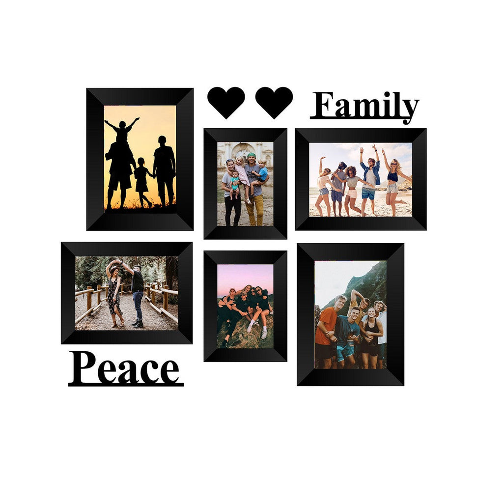Memory Wall Collage Photo Frame - Set of 6 Photo Frames for 2 Photos of 4"x6", 4 Photos of 5"x7", 1 Piece of FAMILY, 1 Piece of PEACE, 2 Pieces of HEARTS Kafalo