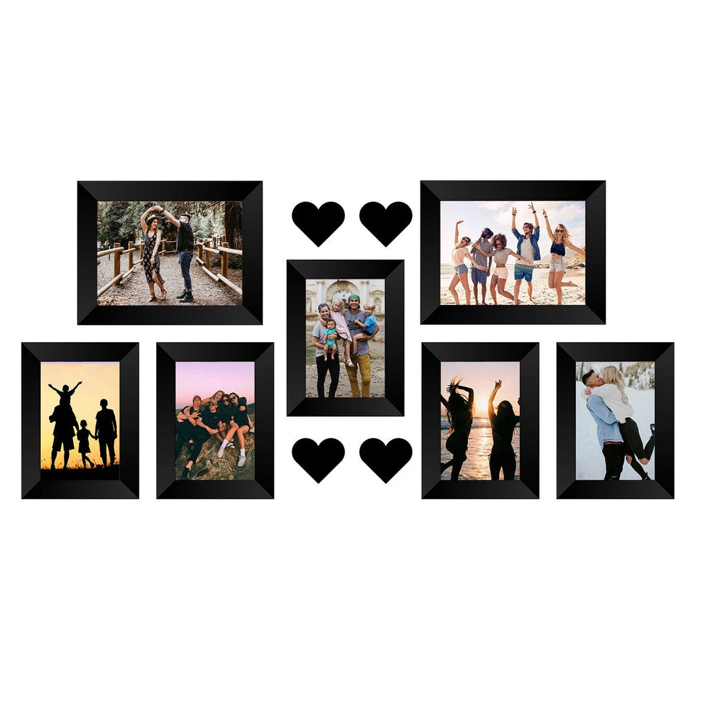 Memory Wall Collage Photo Frame - Set of 7 Photo Frames for 5 Photos of 4"x6", 2 Photos of 5"x7", 4 Pieces of HEARTS Kafalo