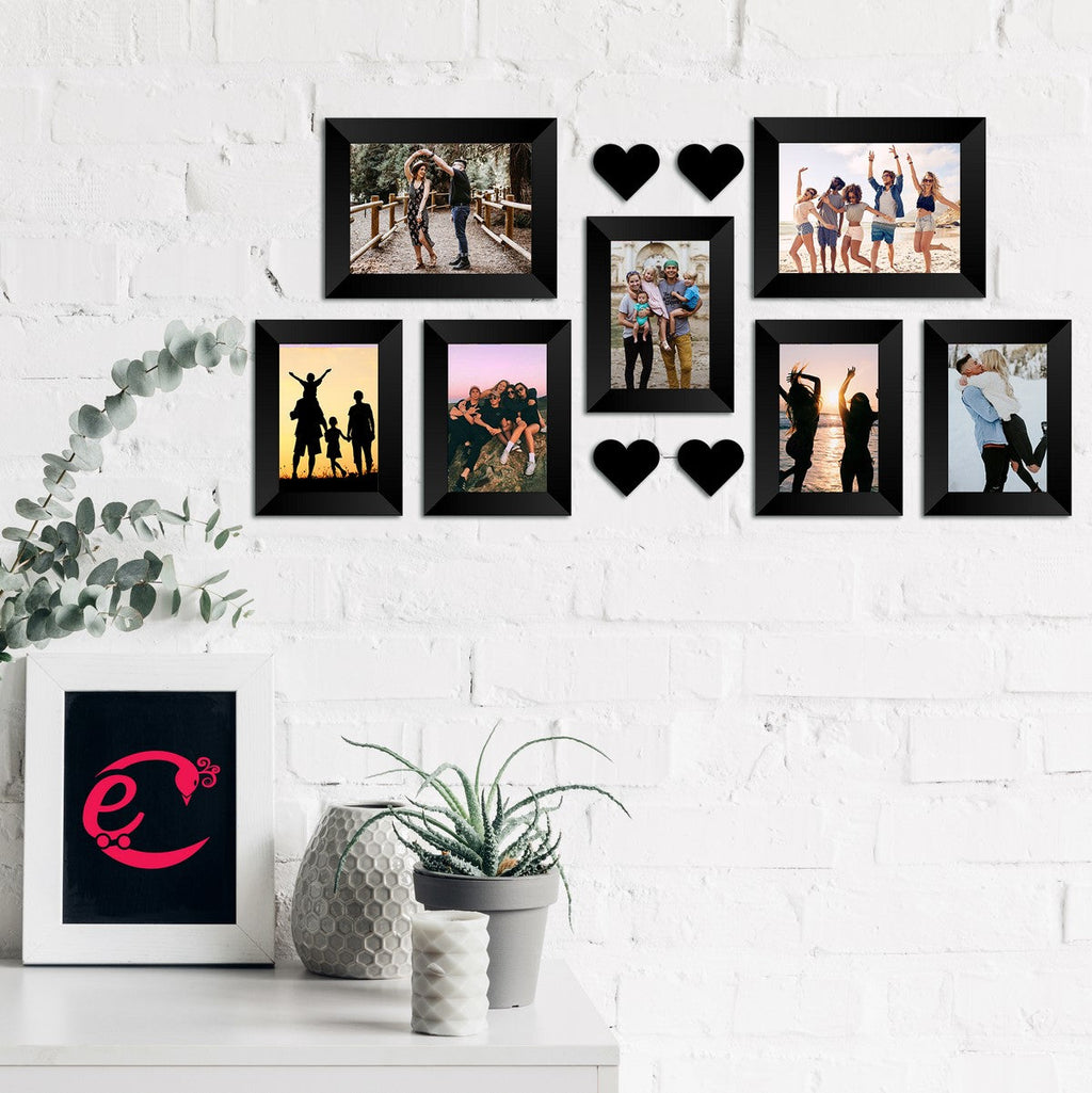 Memory Wall Collage Photo Frame - Set of 7 Photo Frames for 5 Photos of 4"x6", 2 Photos of 5"x7", 4 Pieces of HEARTS Kafalo