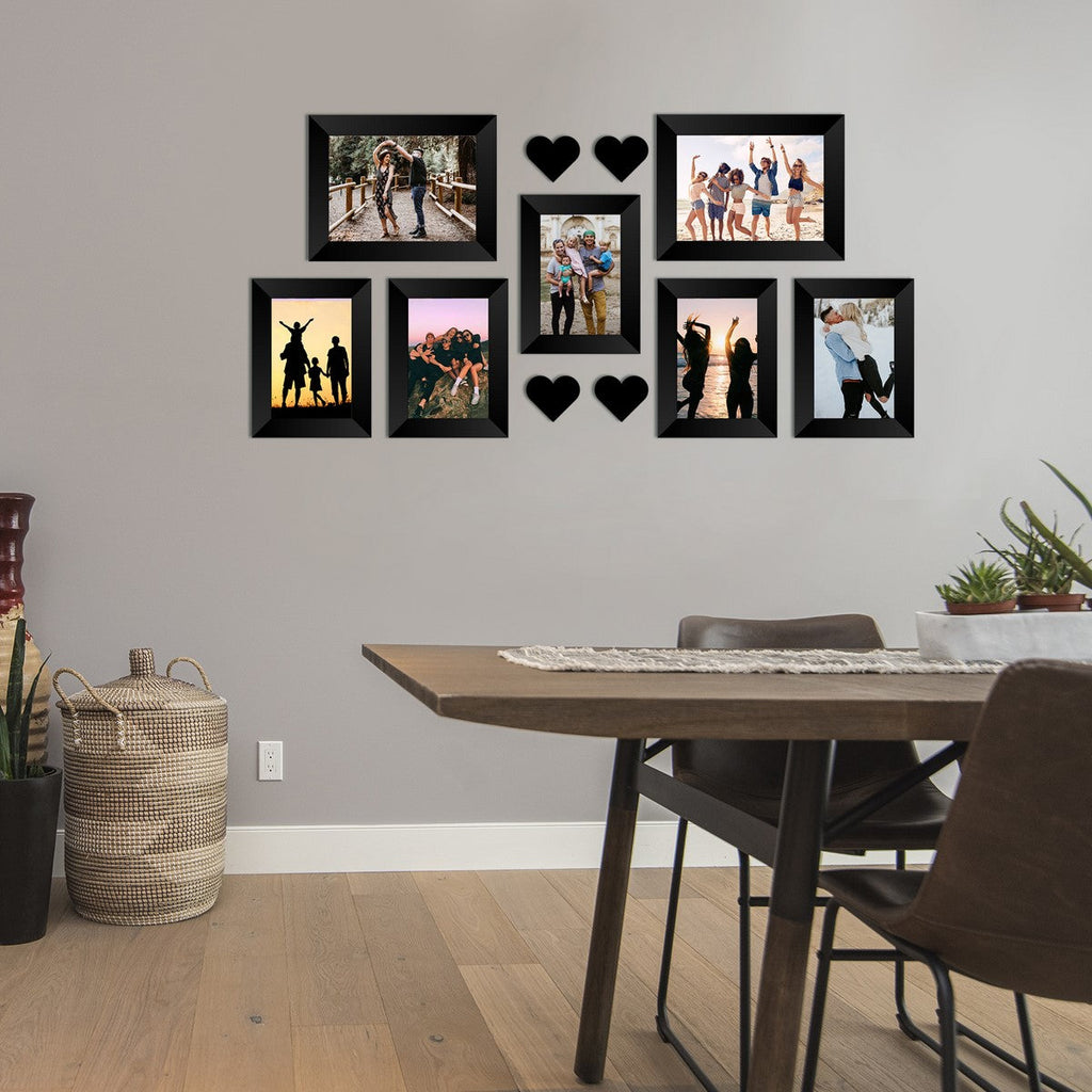Memory Wall Collage Photo Frame - Set of 7 Photo Frames for 5 Photos of 4"x6", 2 Photos of 5"x7", 4 Pieces of HEARTS Kafalo
