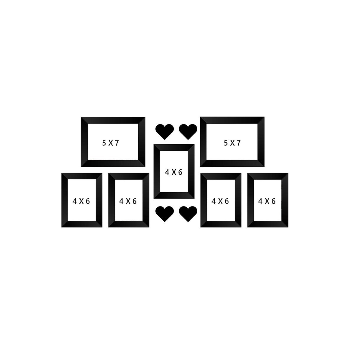 Memory Wall Collage Photo Frame - Set of 7 Photo Frames for 5 Photos of 4"x6", 2 Photos of 5"x7", 4 Pieces of HEARTS Kafalo