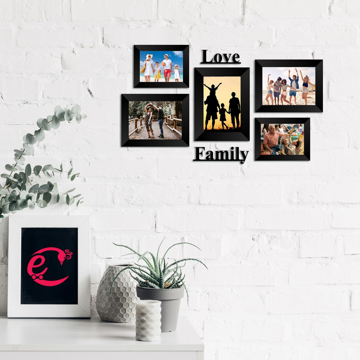 Memory Wall Collage Photo Frame - Set of 5 Photo Frames for 2 Photos of 4"x6", 3 Photos of 5"x7", 1 Piece of LOVE, 1 Piece of FAMILY Kafalo
