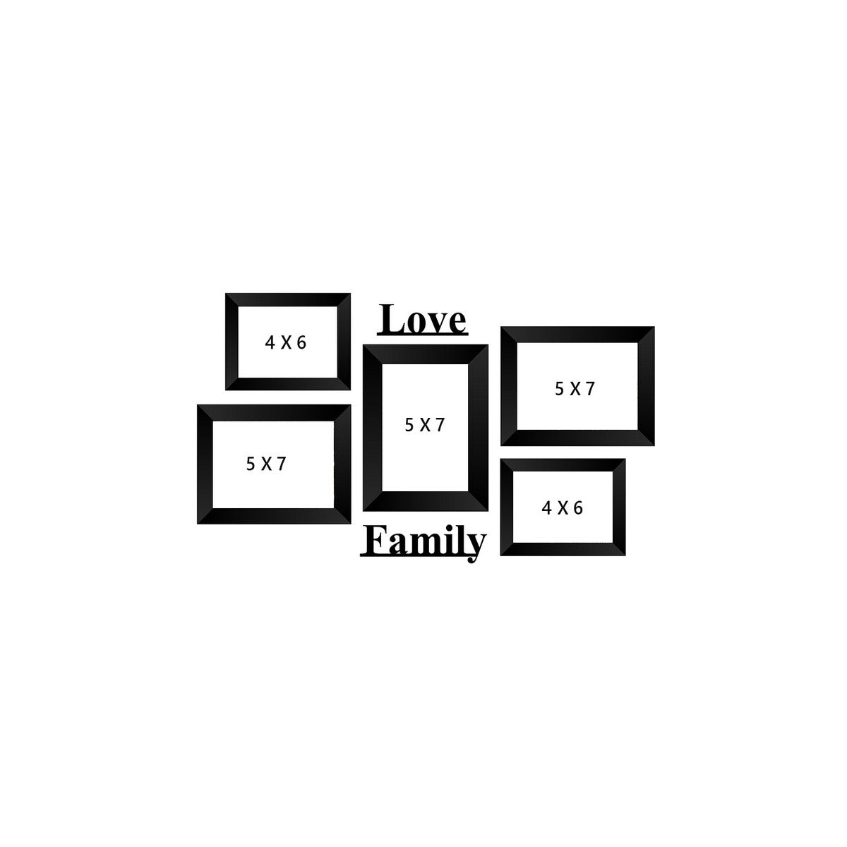 Memory Wall Collage Photo Frame - Set of 5 Photo Frames for 2 Photos of 4"x6", 3 Photos of 5"x7", 1 Piece of LOVE, 1 Piece of FAMILY Kafalo