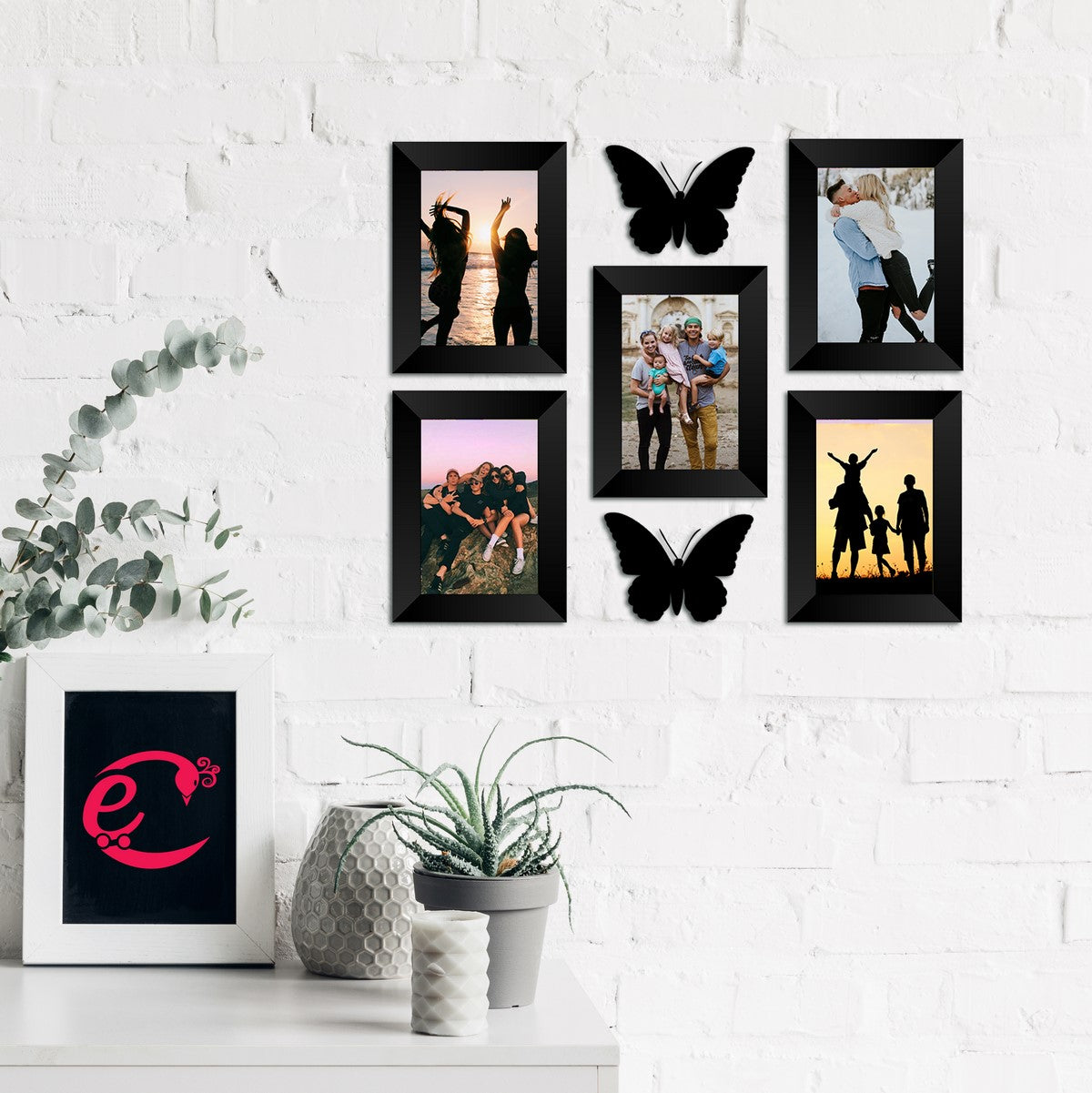 Memory Wall Collage Photo Frame - Set of 5 Photo Frames for 5 Photos of 5"x7", 2 Pieces of BUTTERFLIES Kafalo