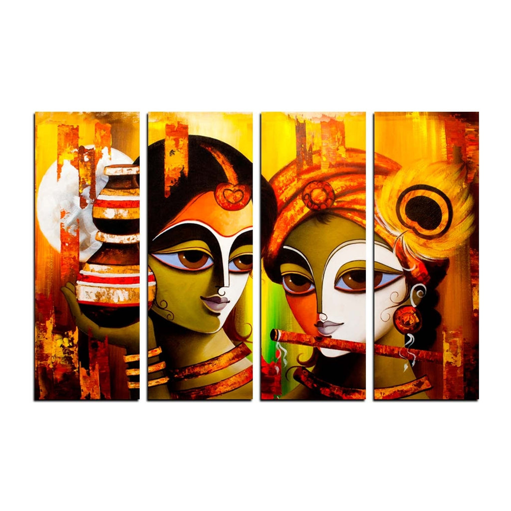 4 Panel Radha Krishna Premium Canvas Painting Kafalo