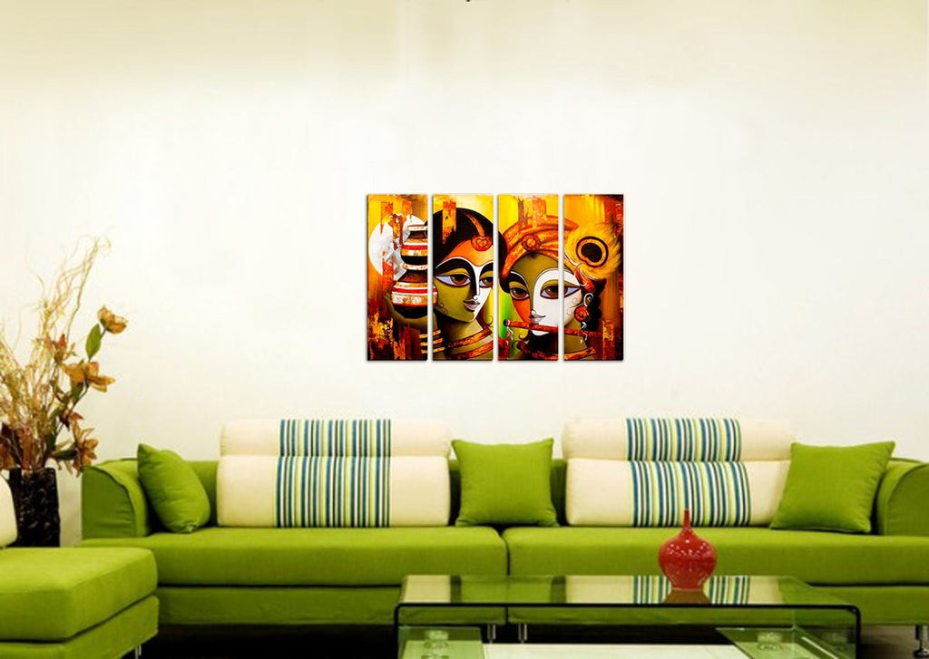 4 Panel Radha Krishna Premium Canvas Painting Kafalo