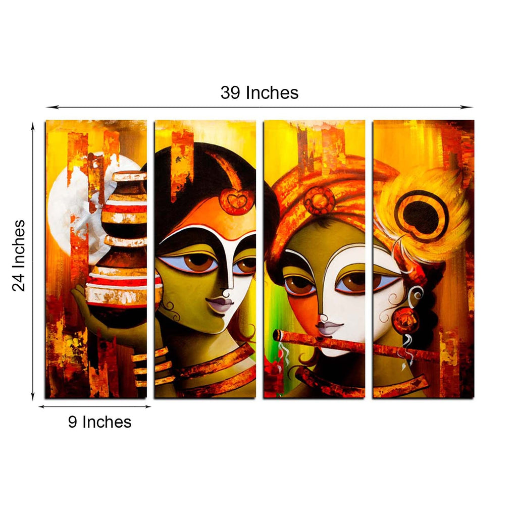 4 Panel Radha Krishna Premium Canvas Painting Kafalo
