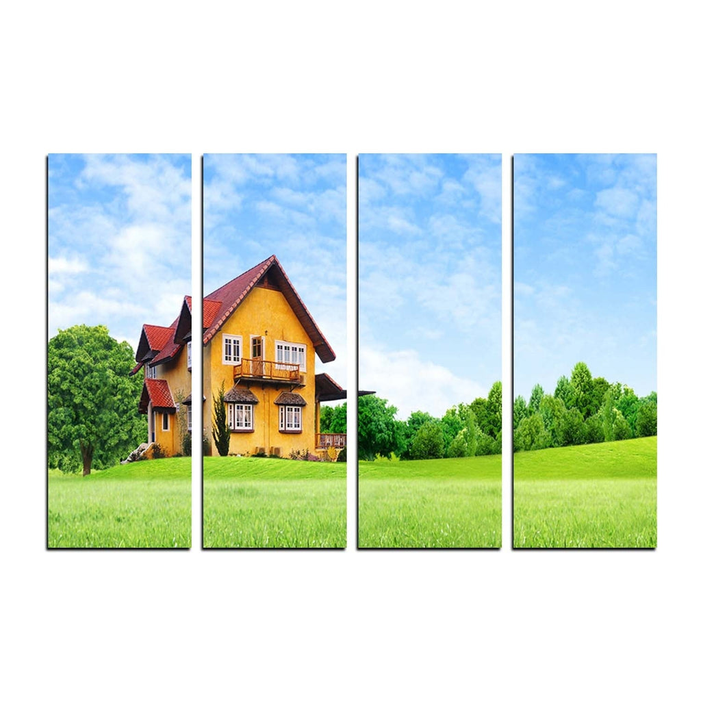 4 Panel Beautiful Hut Shape House Premium Canvas Painting Kafalo