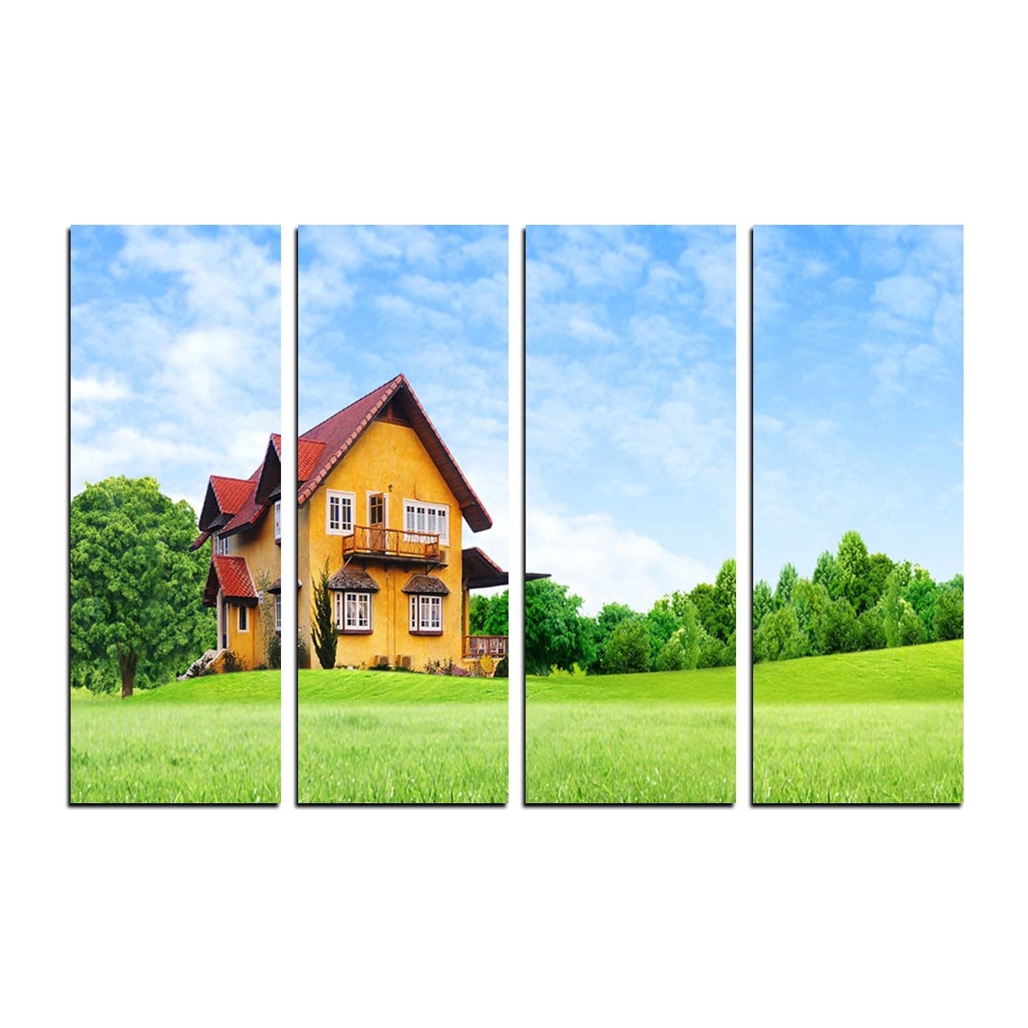 4 Panel Beautiful Hut Shape House Premium Canvas Painting Kafalo