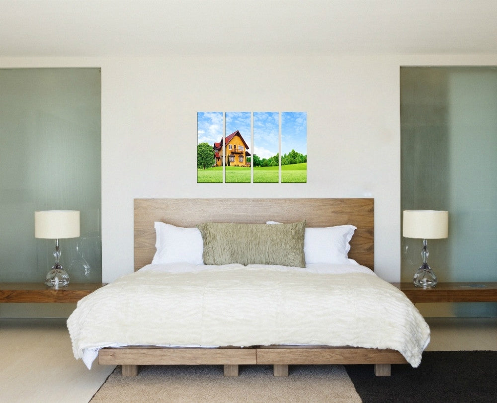 4 Panel Beautiful Hut Shape House Premium Canvas Painting Kafalo