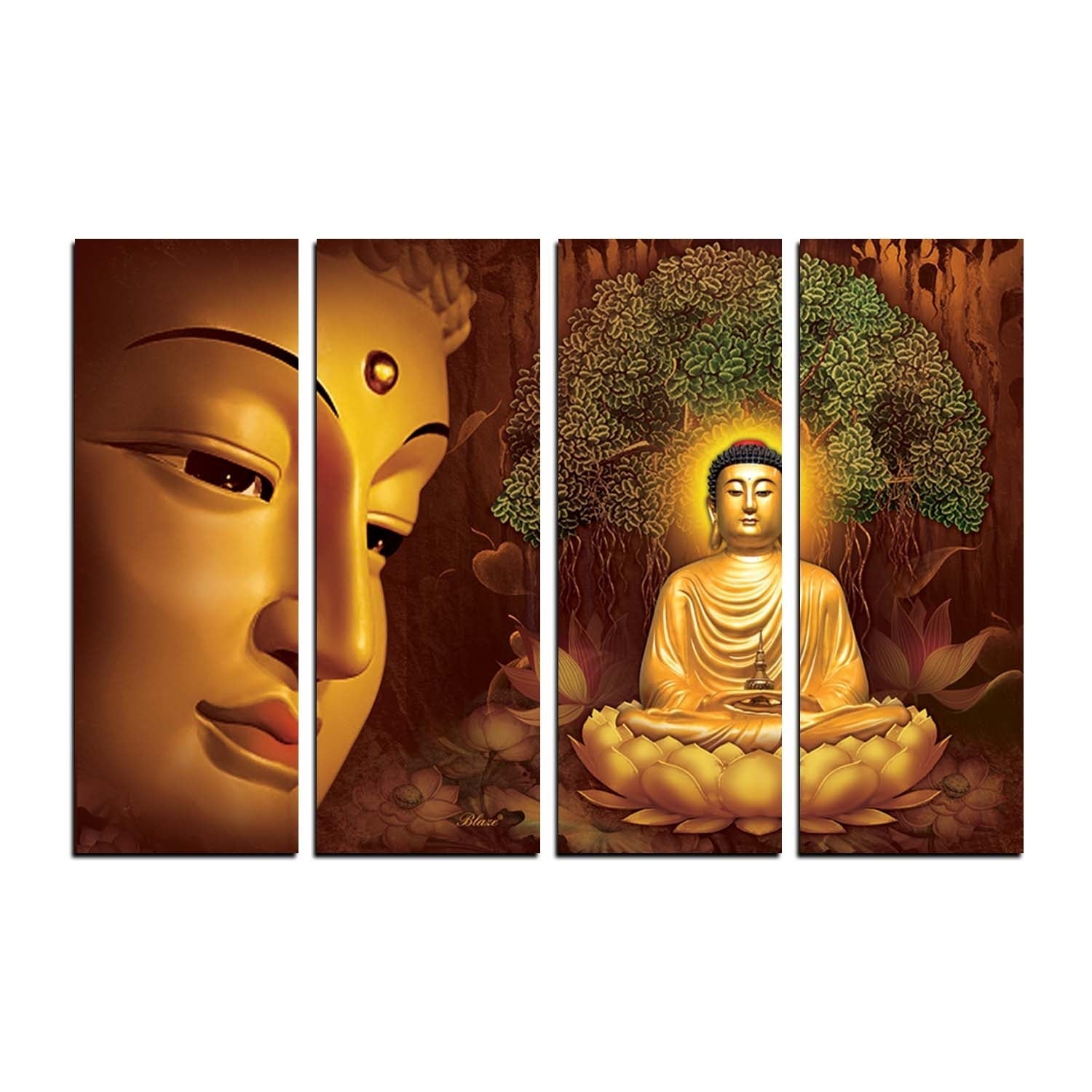 4 Panel Meditating Buddha Premium Canvas Painting Kafalo
