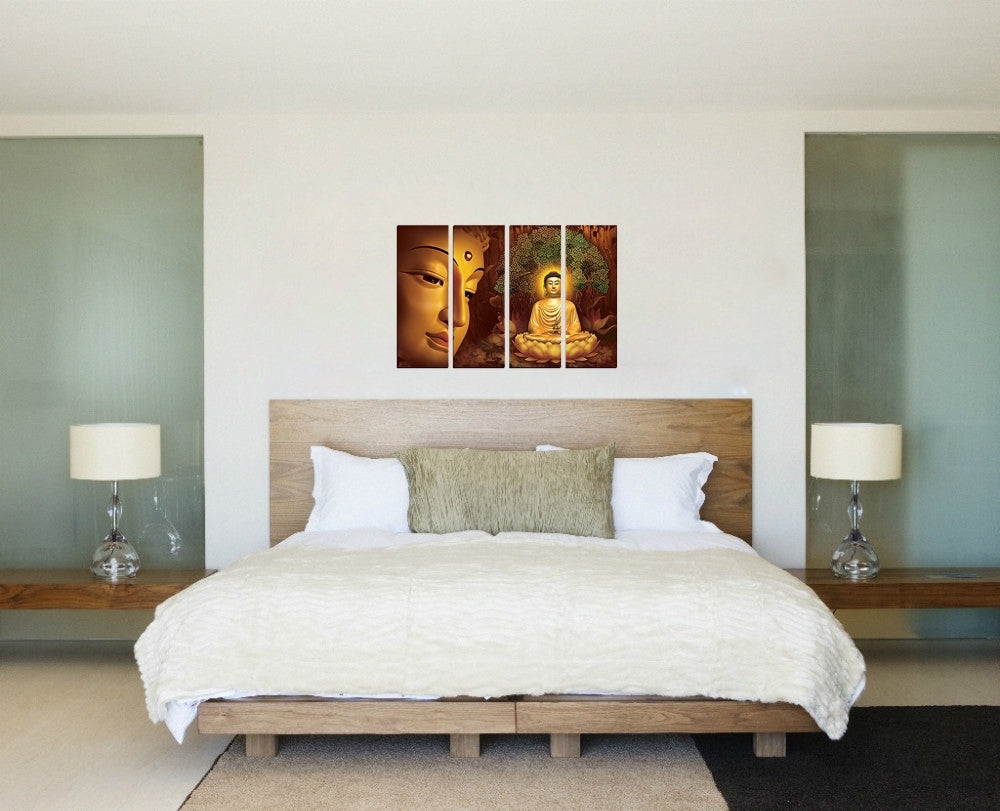 4 Panel Meditating Buddha Premium Canvas Painting Kafalo