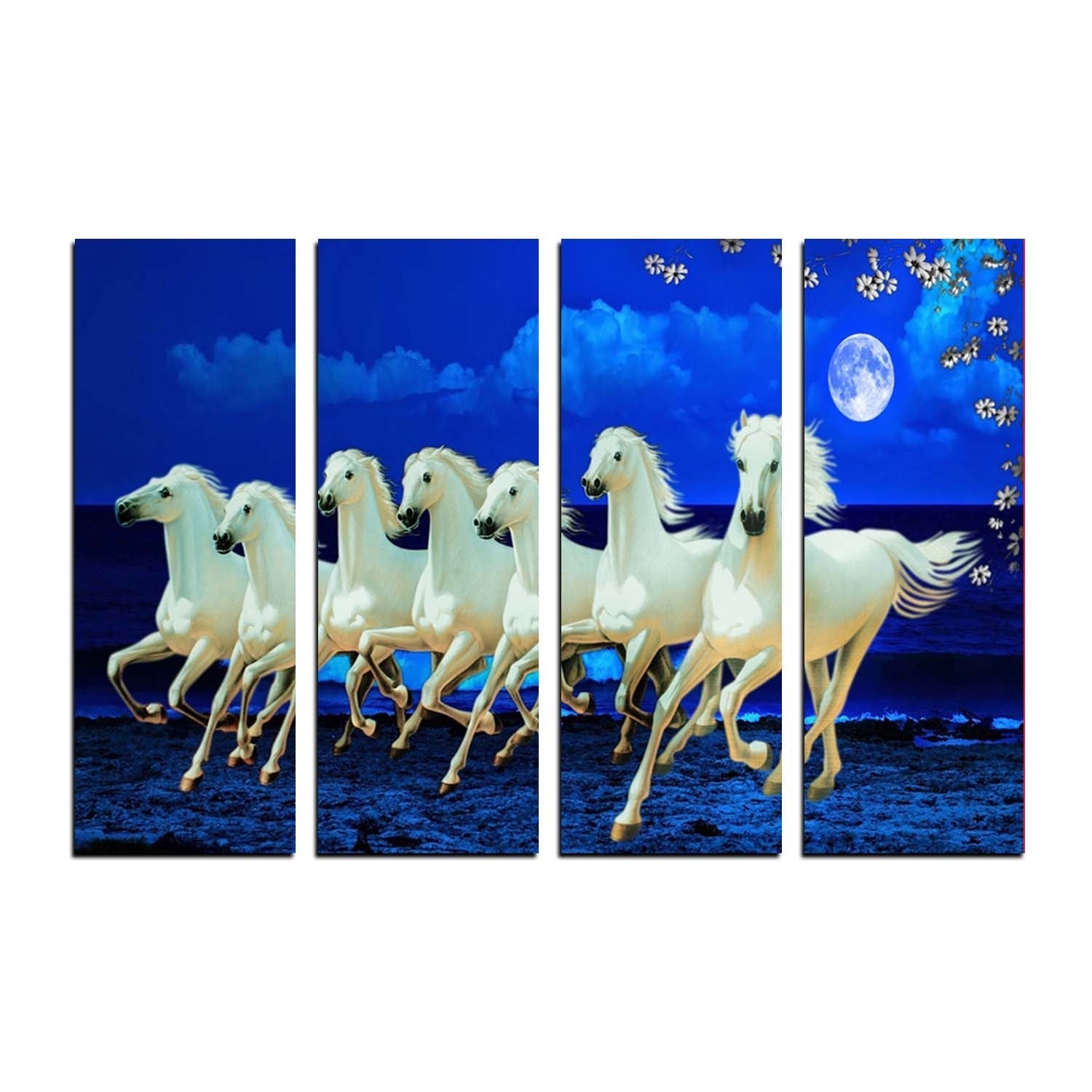 4 Panel Lucky 7 Running Horses Premium Canvas Painting Kafalo