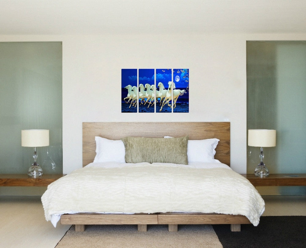 4 Panel Lucky 7 Running Horses Premium Canvas Painting Kafalo