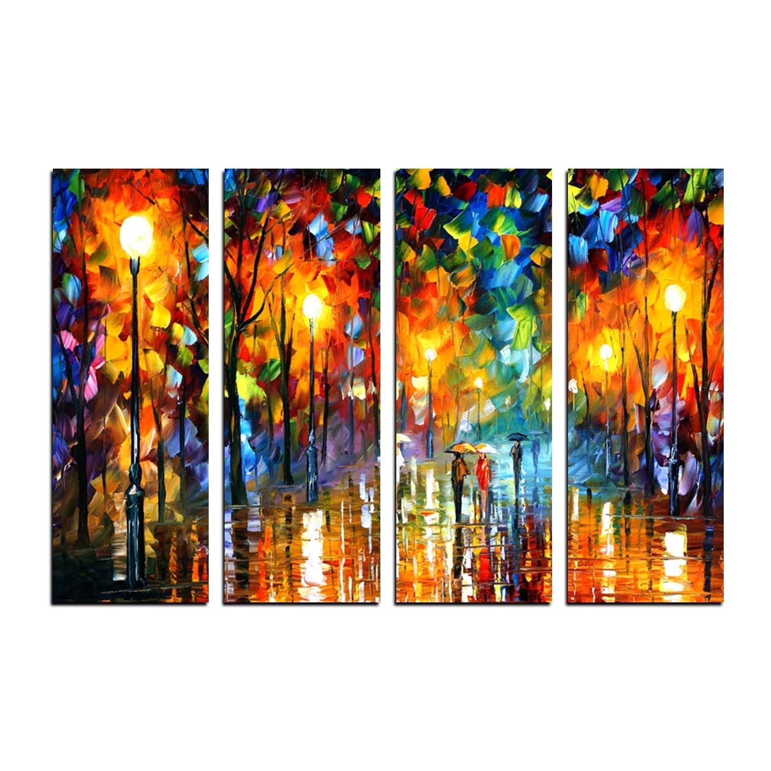 4 Panel Loving Couple under Rain Premium Canvas Painting Kafalo