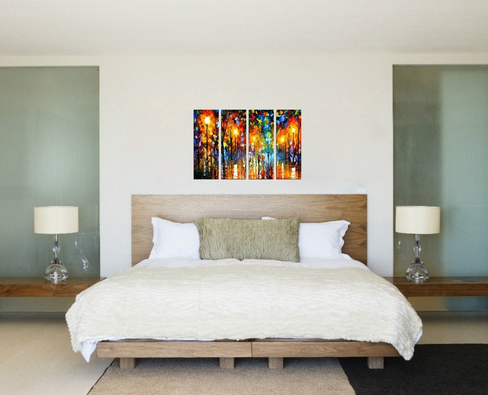 4 Panel Loving Couple under Rain Premium Canvas Painting Kafalo