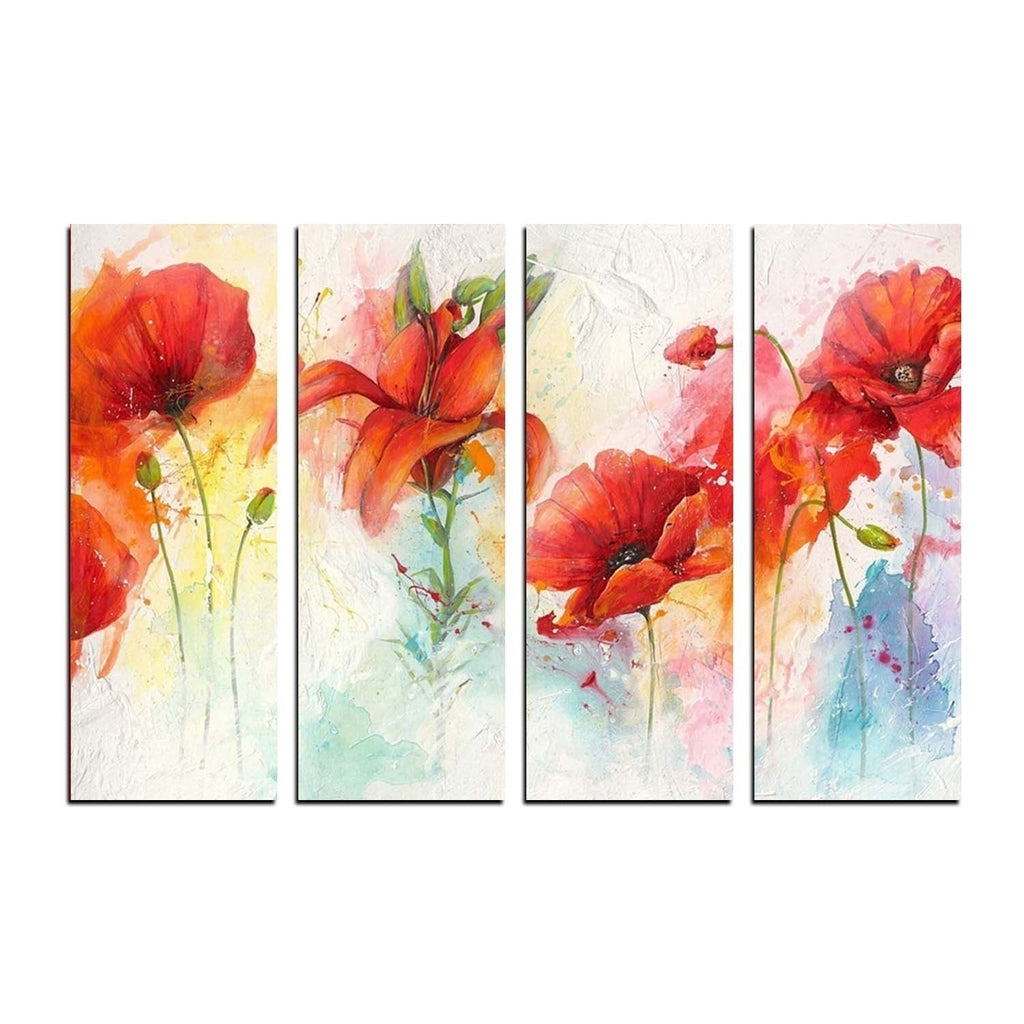 4 Panel Decorative Flowers Premium Canvas Painting Kafalo